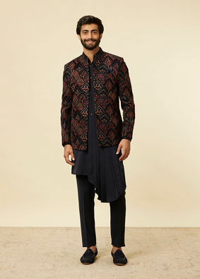 Navy Blue Fern Embroidered Indo Western image number 7